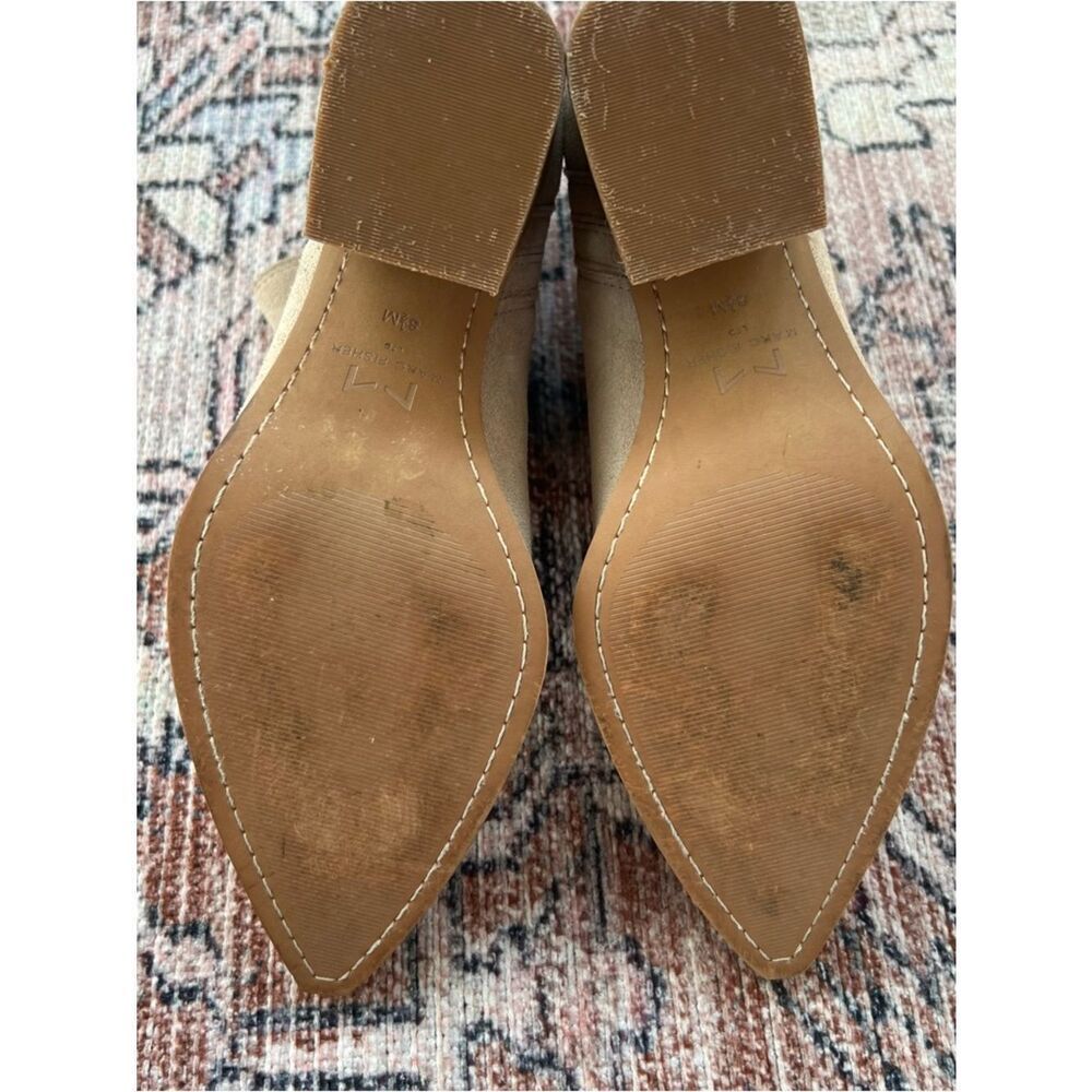 Marc Fisher Mloshay Tan Suede Western Ankle Boots 8.5 Beige Neutral Block Heel - Picture 8 of 11